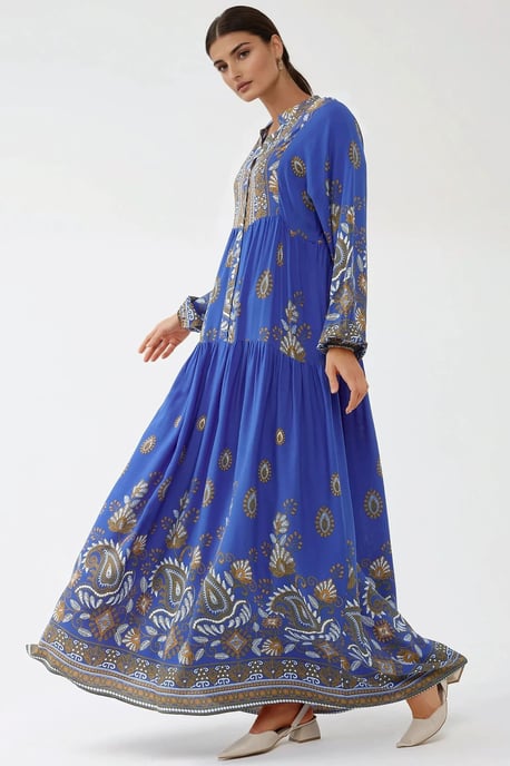 Geprinte Maxi Jurk met Lange Mouwen van Viscose - Image 3