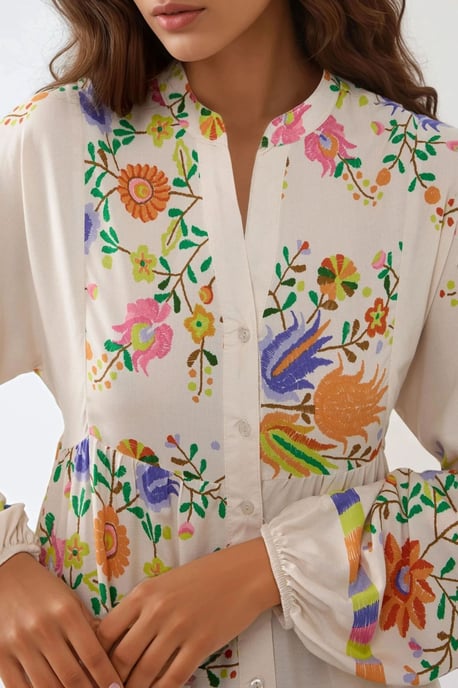 Geprinte V-hals Maxi-jurk met Knopdetail - Image 3