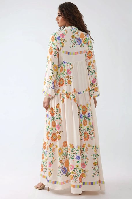 Geprinte V-hals Maxi-jurk met Knopdetail - Image 4