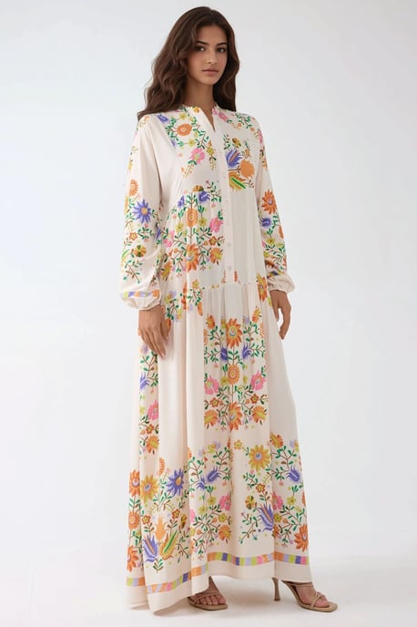 Geprinte V-hals Maxi-jurk met Knopdetail - Image 5