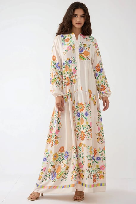 Geprinte V-hals Maxi-jurk met Knopdetail - Image 6
