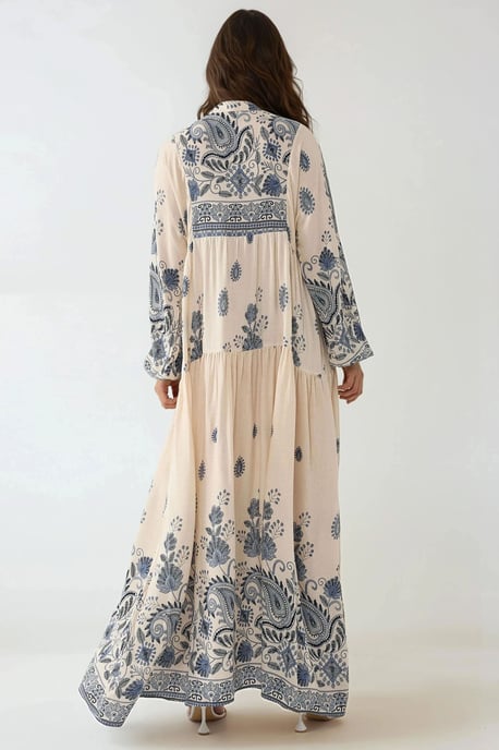 Geprinte V-hals Maxi Jurk met Knopdetail - Image 5