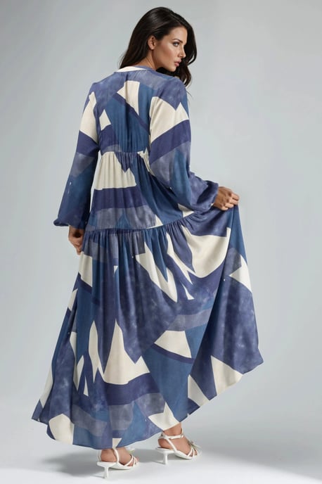 Geprinte Lange Mouwen Viscose Maxi Jurk - Image 3