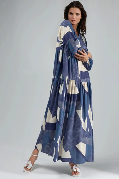 Geprinte Lange Mouwen Viscose Maxi Jurk - Image 6