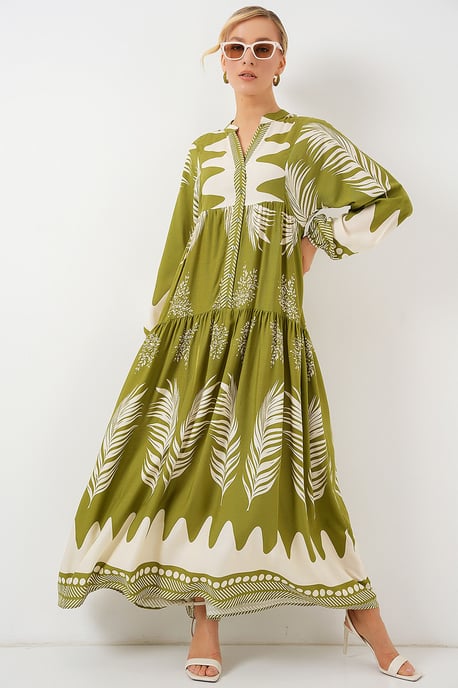 Geprinte V-hals Maxi-jurk - Image 1