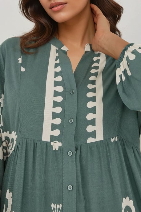 Geprinte Lange Mouwen Viscose Maxi Jurk - Image 3