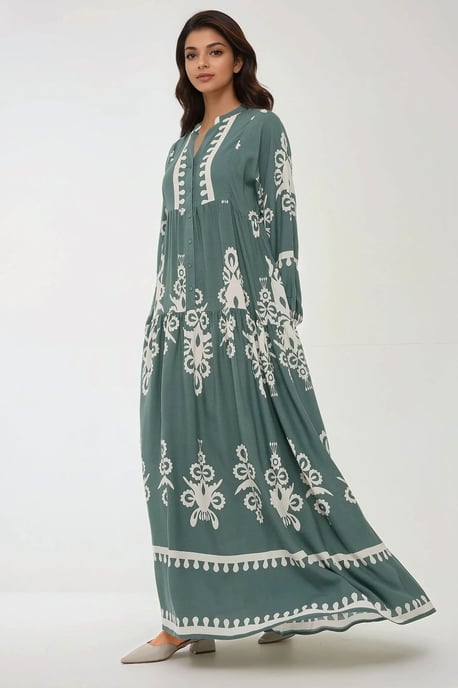 Geprinte Lange Mouwen Viscose Maxi Jurk - Image 4