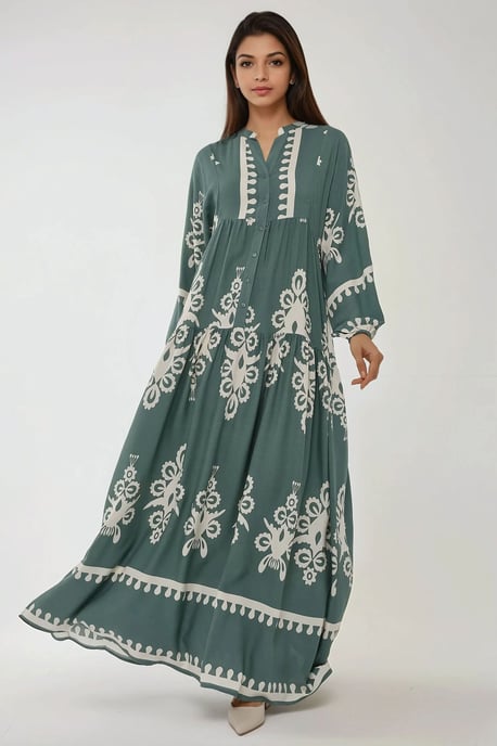 Geprinte Lange Mouwen Viscose Maxi Jurk - Image 5