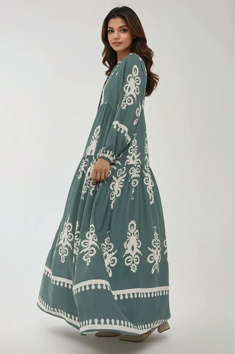 Geprinte Lange Mouwen Viscose Maxi Jurk - Image 6