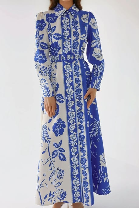 Geprinte Maxi-jurk met Lange Mouwen en Ceintuur - Image 2