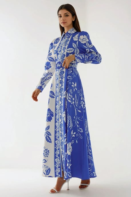 Geprinte Maxi-jurk met Lange Mouwen en Ceintuur - Image 5