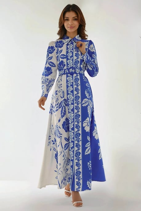 Geprinte Maxi-jurk met Lange Mouwen en Ceintuur - Image 6