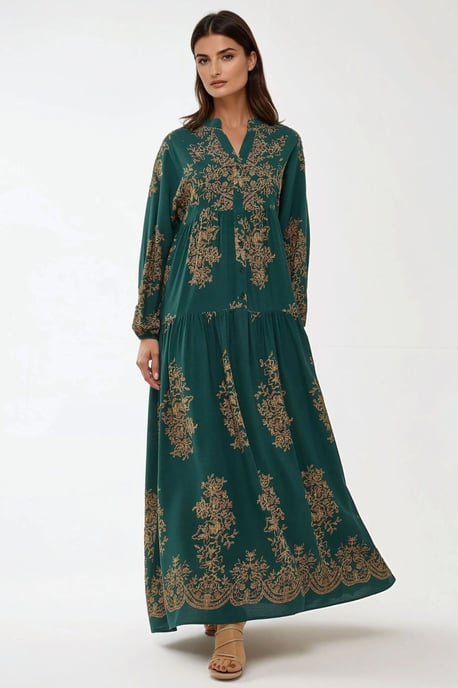 Gedrukte Lange Mouwen Viscose Maxi Jurk - Image 2