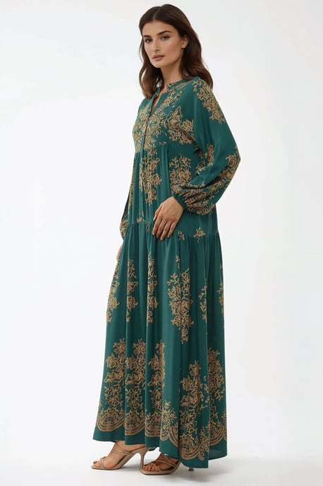 Gedrukte Lange Mouwen Viscose Maxi Jurk - Image 3