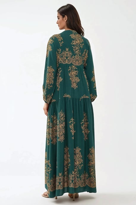 Gedrukte Lange Mouwen Viscose Maxi Jurk - Image 4