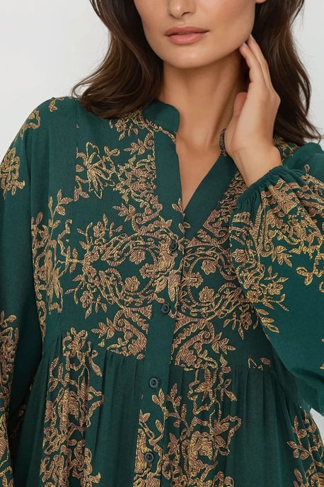 Gedrukte Lange Mouwen Viscose Maxi Jurk - Image 5