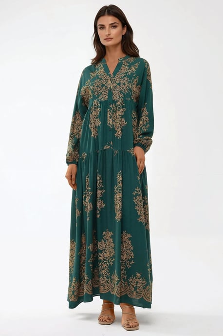 Gedrukte Lange Mouwen Viscose Maxi Jurk - Image 6