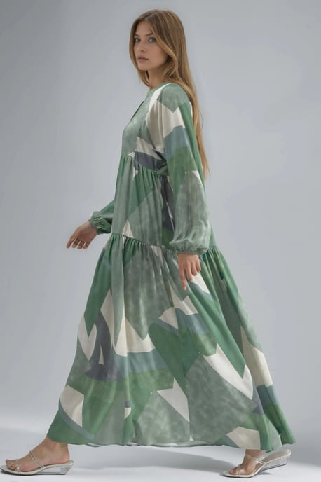 Geprinte Lange Mouw Viscose Maxi Jurk - Image 2