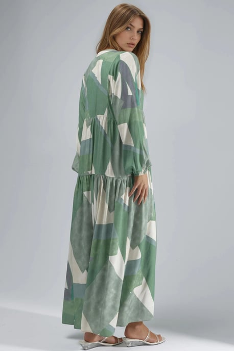 Geprinte Lange Mouw Viscose Maxi Jurk - Image 3