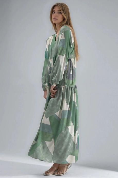 Geprinte Lange Mouw Viscose Maxi Jurk - Image 4