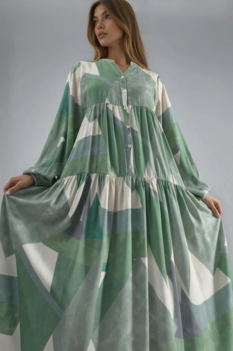 Geprinte Lange Mouw Viscose Maxi Jurk - Image 5