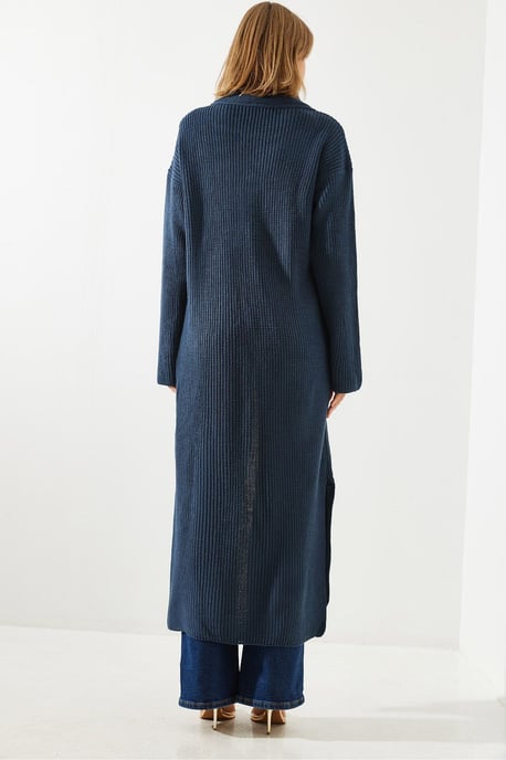 Gestructureerde Turtleneck Maxi Jurk met Split - Image 3