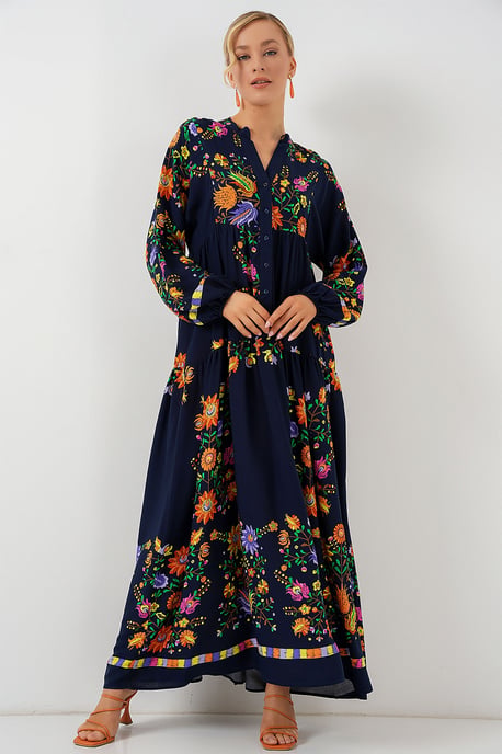 Geprinte V-hals Maxi-jurk - Image 1