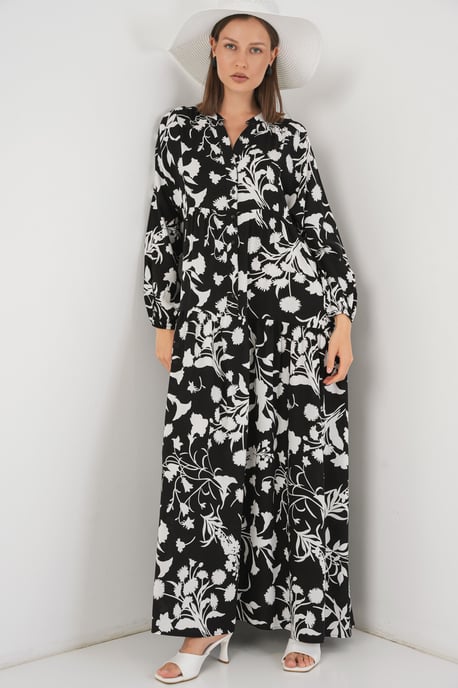 Geprinte V-hals Maxi Jurk - Image 1