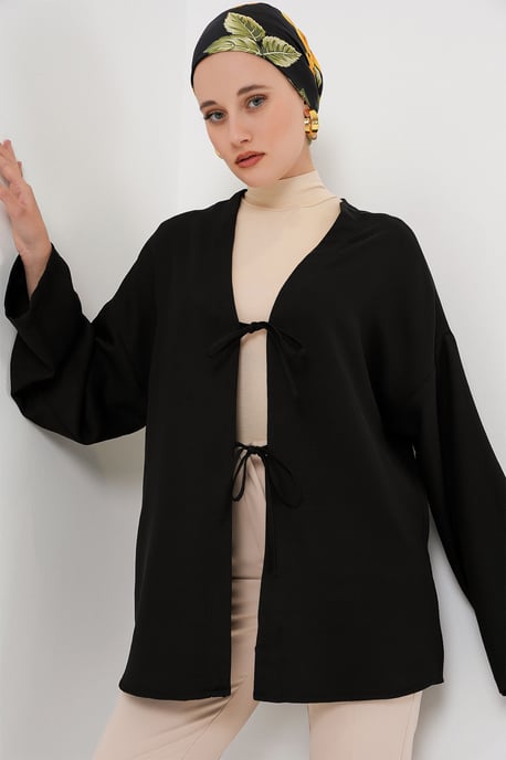 Linnenmix Lange Mouw Kimono met Binding Detail - Image 3