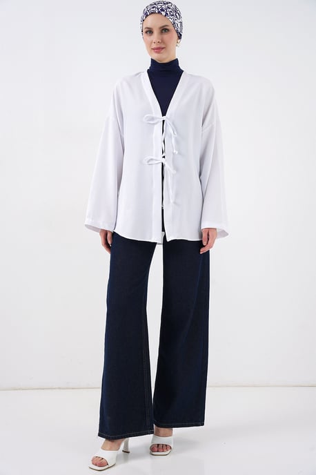 Linnenmix Lange Mouwen Kimono met Binding Detail - Image 2