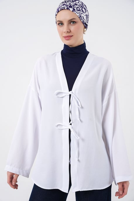 Linnenmix Lange Mouwen Kimono met Binding Detail - Image 3