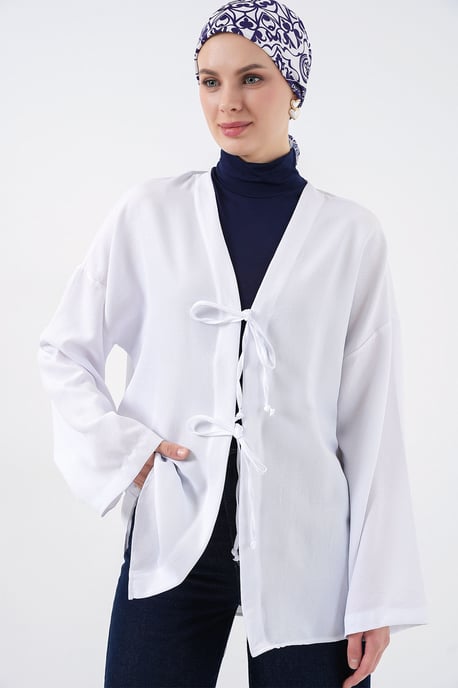 Linnenmix Lange Mouwen Kimono met Binding Detail - Image 4