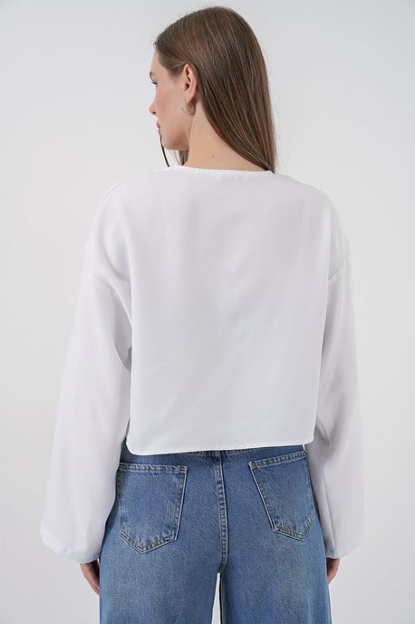Viscose Blend V-Hals Lange Mouw Kimono met Binding Detail - Image 6