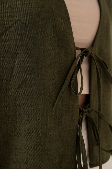 Viscose Blend V-Hals Lange Mouw Kimono met Binding Detail - Image 5