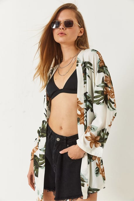 Floral Geprinte Losse Fit Kimono met Sjaalkraag - Image 3