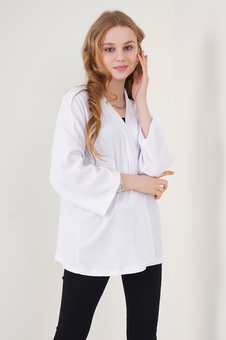 Gestructureerde Losse Pasvorm Sjaalkraag Kimono - Image 3