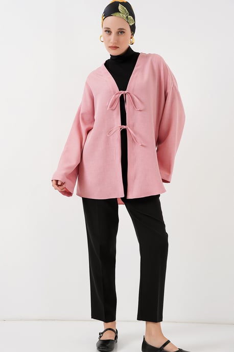 Linnenmix Lange Mouwen Kimono met Binding Detail - Image 2