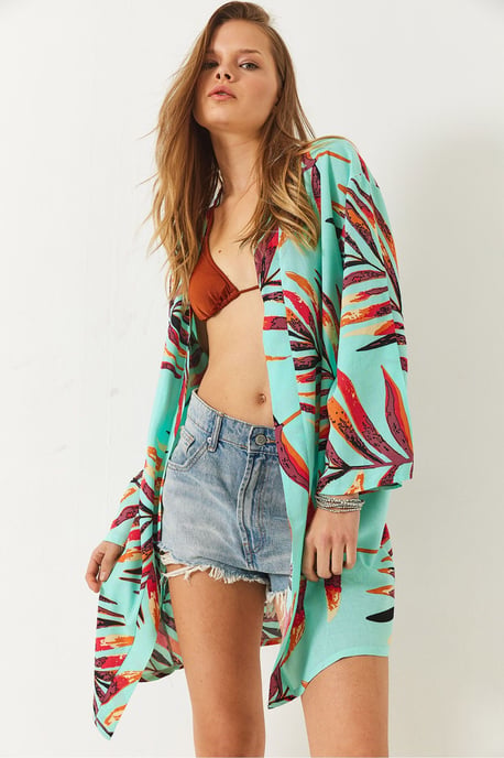 Bedrukte Katoenen Lange Kimono met Hemdkragen - Image 3