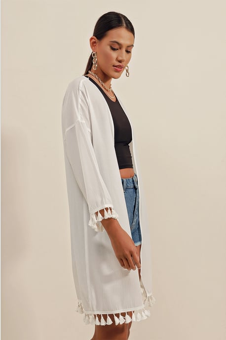Midi Strand Kimono met Pompom Detail - Image 3