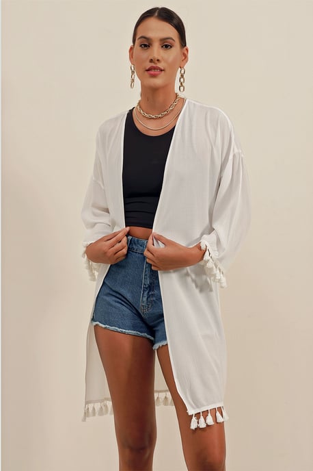 Midi Strand Kimono met Pompom Detail - Image 4