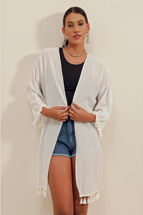 Midi Strand Kimono met Pompom Detail - Image 5