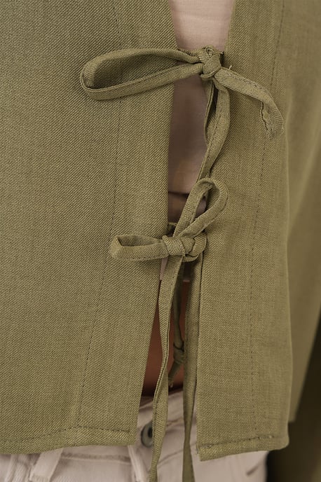 Viscose Blend V-Hals Lange Mouw Kimono met Binding Detail - Image 5
