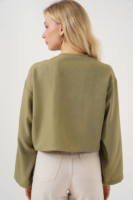 Viscose Blend V-Hals Lange Mouw Kimono met Binding Detail - Image 6