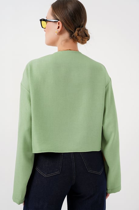Viscose Blend V-Hals Lange Mouw Kimono met Binding Detail - Image 3