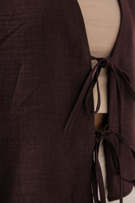 Viscose Blend V-Hals Lange Mouw Kimono met Binding Detail - Image 2