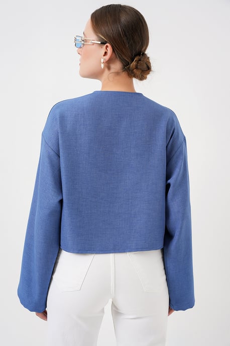 Viskosemix V-hals Lange Mouw Kimono met Afwerkingsdetail - Image 6