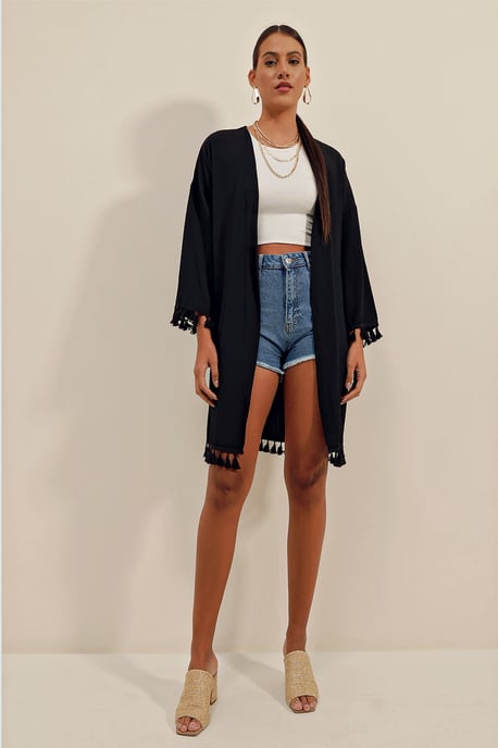 Midi Strand Kimono met Pompom Detail - Image 2