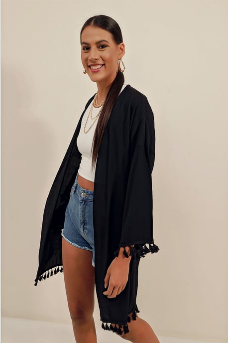 Midi Strand Kimono met Pompom Detail - Image 3