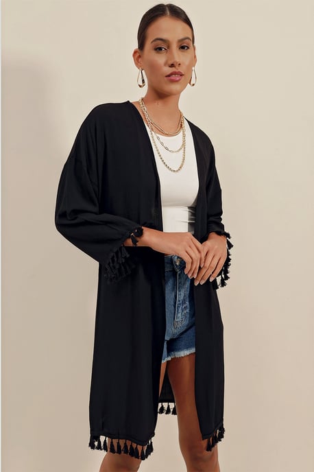 Midi Strand Kimono met Pompom Detail - Image 5