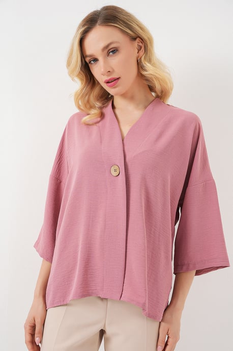 V-hals Driekwartmouw Kimono met Knop - Image 4